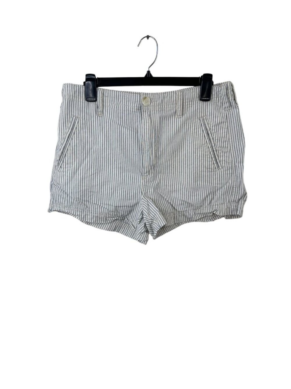 American Eagle Womens Striped Cotton Shorts10 Blue Cream Casual Summer Cotton